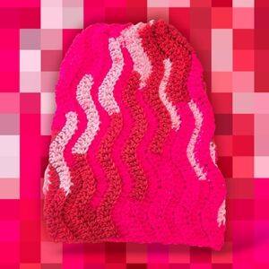 Wavy Pinks&Reds Slouchy Beanie, Handmade By Me, Ask About Customs